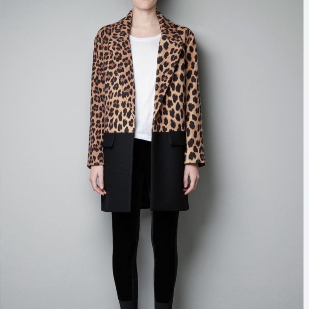 Zara Leopard Print coat with Black Details